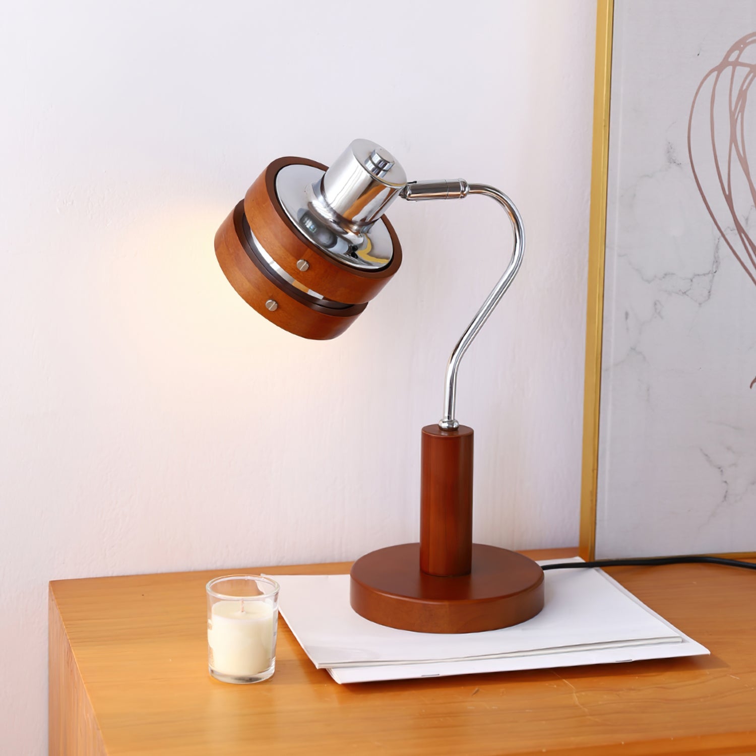 Lampe de Bureau Élégante en Bois - Design Moderne et Tête Rotative