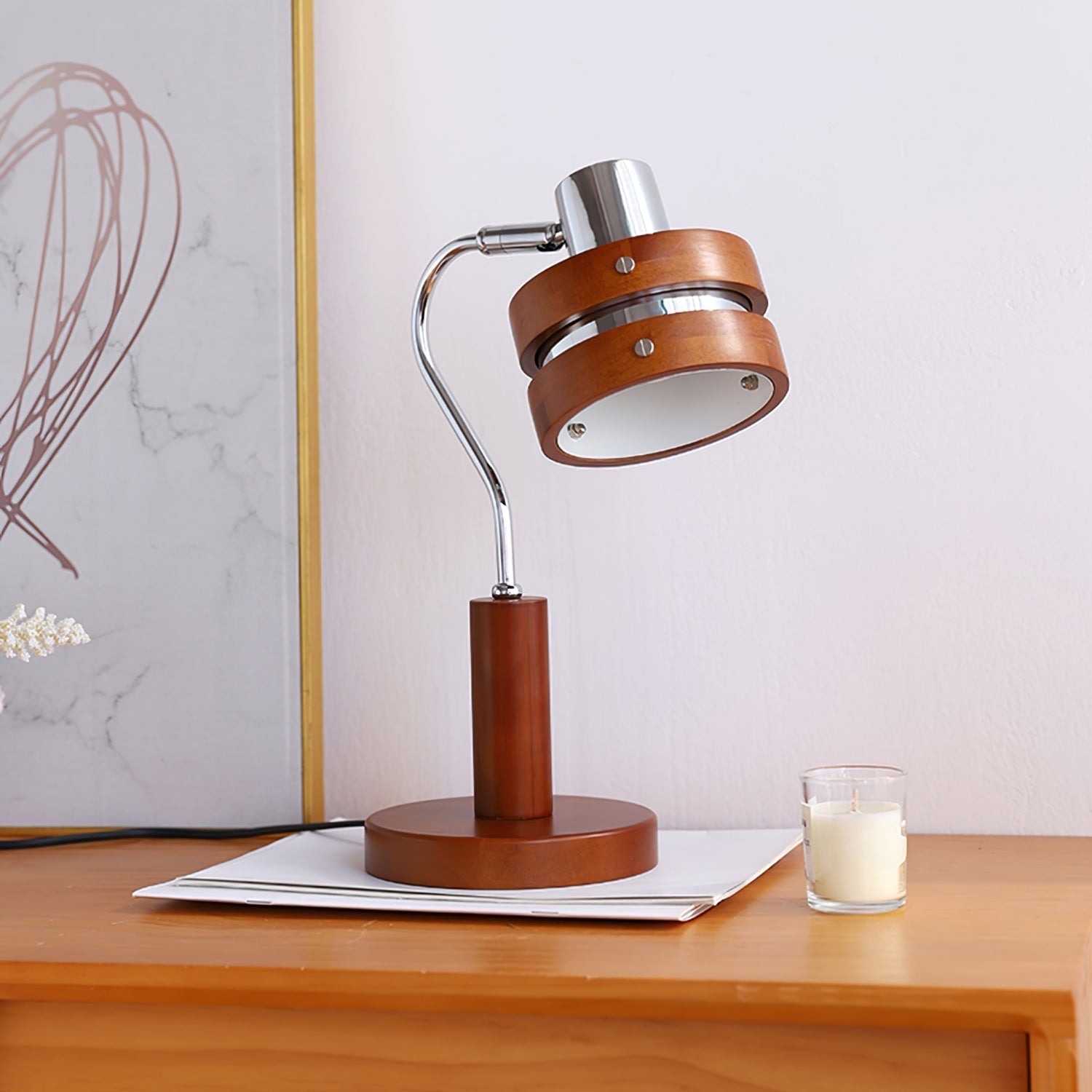 Lampe de Bureau Élégante en Bois - Design Moderne et Tête Rotative