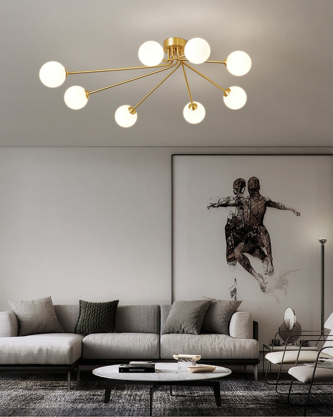 Lampe de Plafond Atmosphérique en Laiton - Design Minimaliste et Éclairage Raffiné