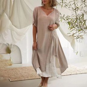 Robe Élégante Noire Femme - Décolleté en V et Manches Courtes