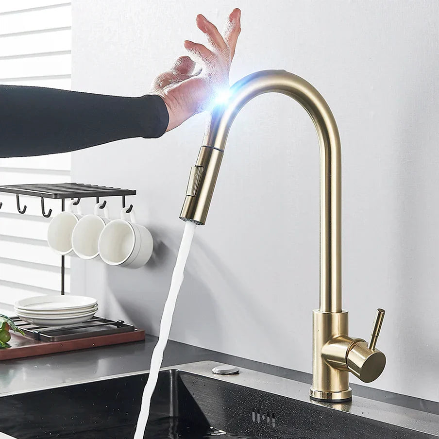 Robinet de Cuisine Tactile Rétractable - Finition en Nickel Brossé Élégante