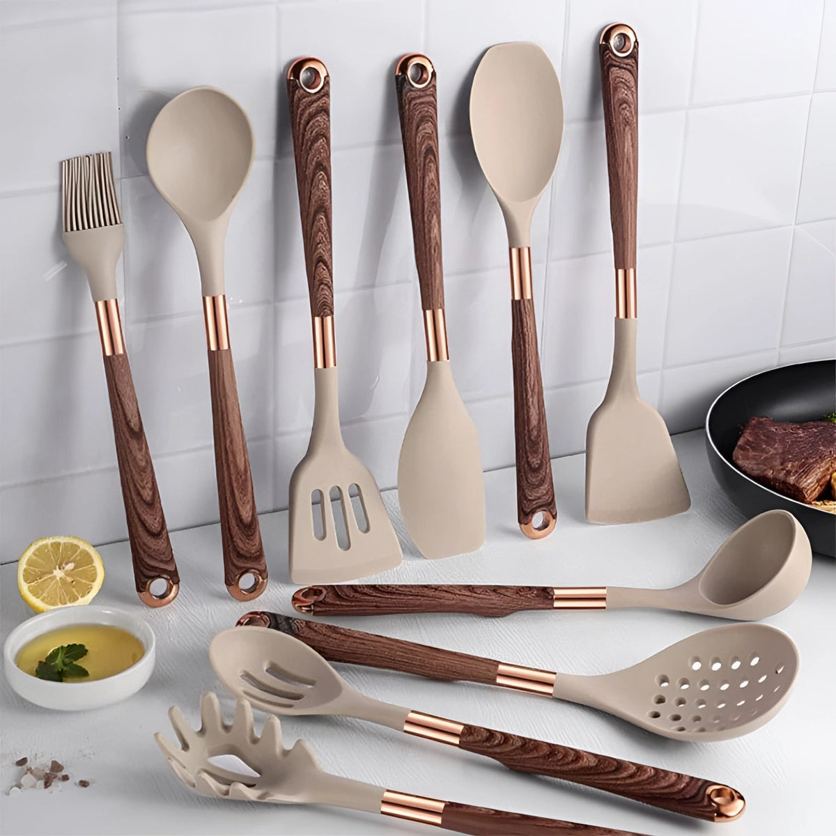 Ustensiles de Cuisine en Silicone - Ensemble Pratique et Élégant pour Chefs