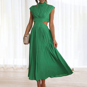 Robe d'Été en Polyester pour Femmes - Élégante à Manches Courtes et Col Montant