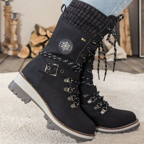 Bottes d'Hiver à Lacets pour Femmes - Bord Tricoté et Semelle Antidérapante