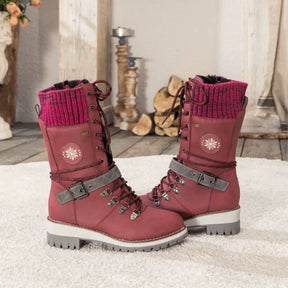 Bottes d'Hiver à Lacets pour Femmes - Bord Tricoté et Semelle Antidérapante