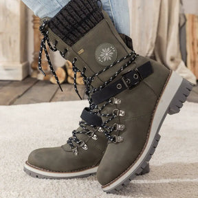 Bottes d'Hiver à Lacets pour Femmes - Bord Tricoté et Semelle Antidérapante