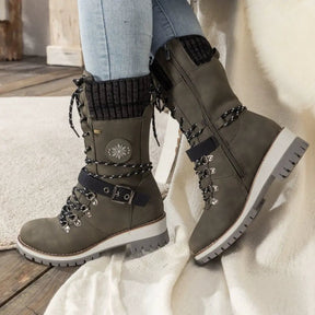 Bottes d'Hiver à Lacets pour Femmes - Bord Tricoté et Semelle Antidérapante