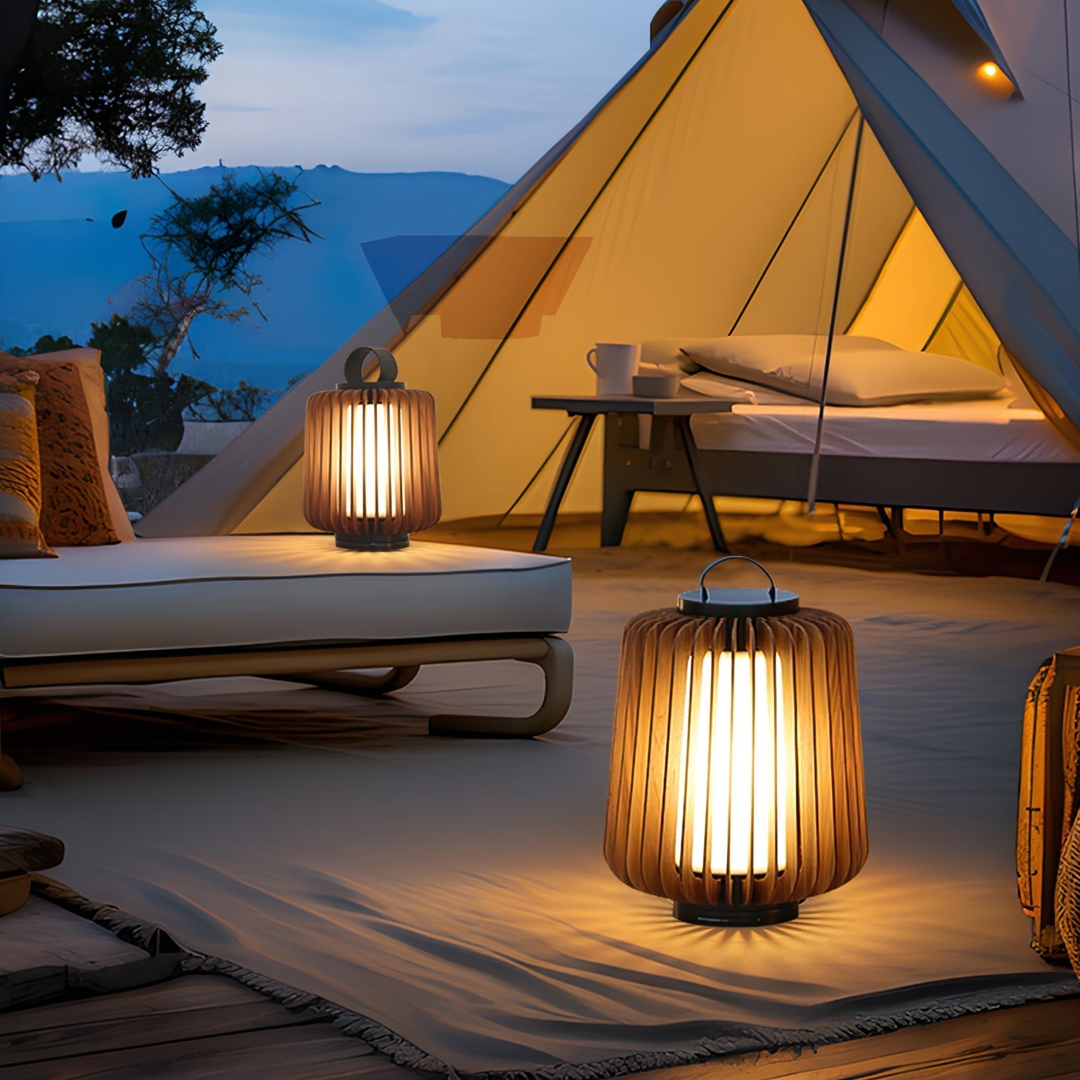 Lampe d'Éclairage Extérieur en Bois - Design Résistant aux Intempéries et Rechargeable