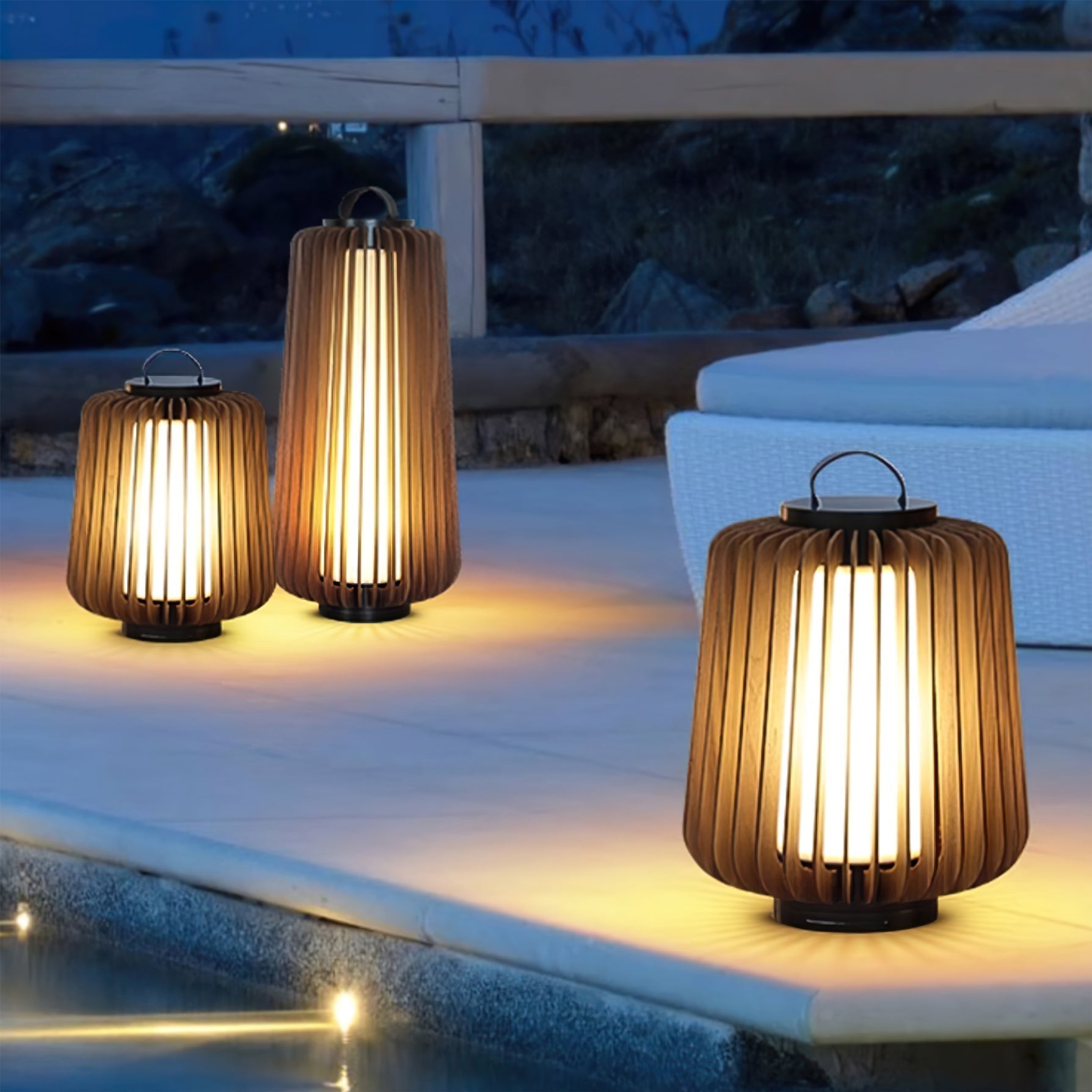 Lampe d'Éclairage Extérieur en Bois - Design Résistant aux Intempéries et Rechargeable