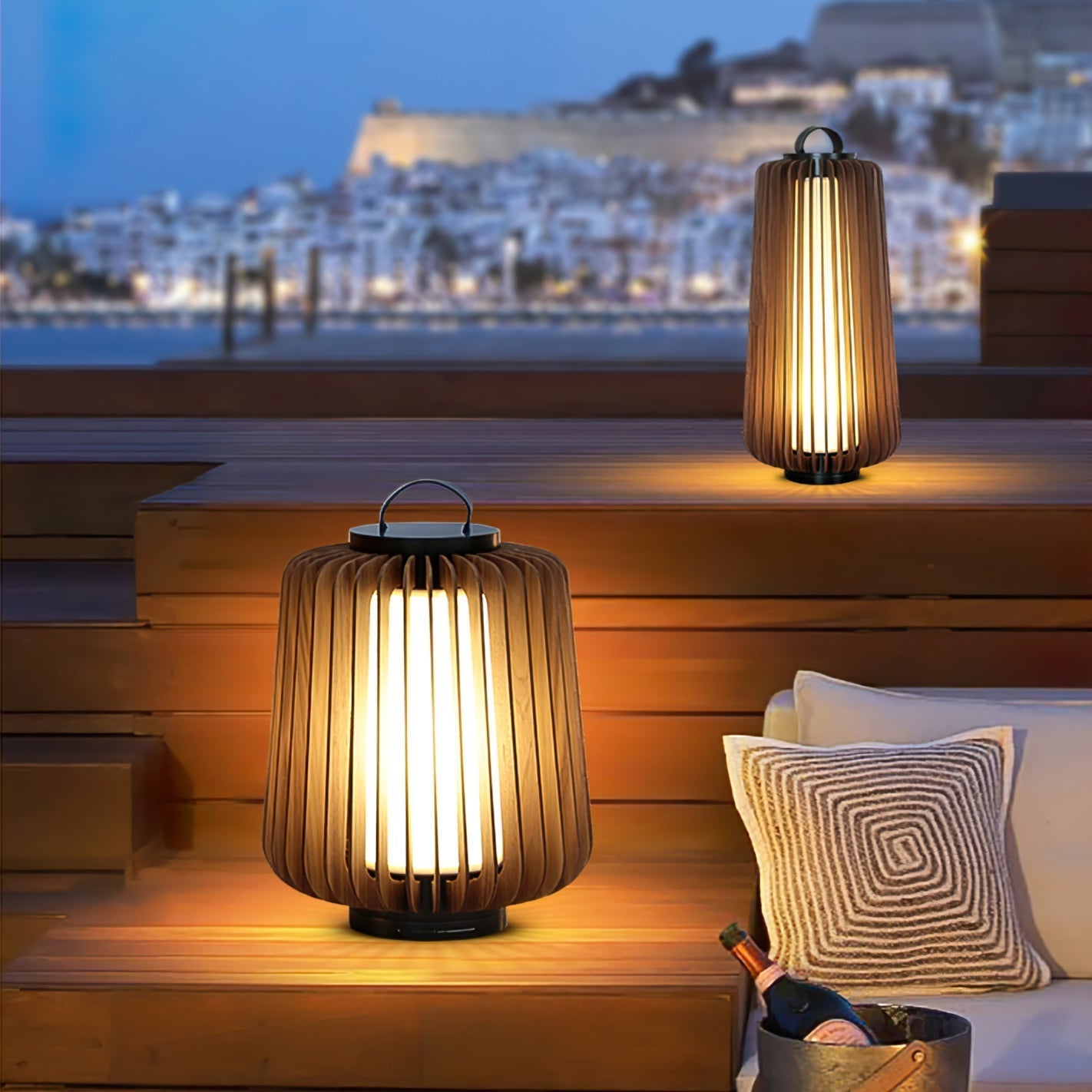 Lampe d'Éclairage Extérieur en Bois - Design Résistant aux Intempéries et Rechargeable
