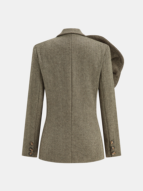 Blazer en Tweed à Bouton Unique - Fleurs 3D Artistiques et Élégantes