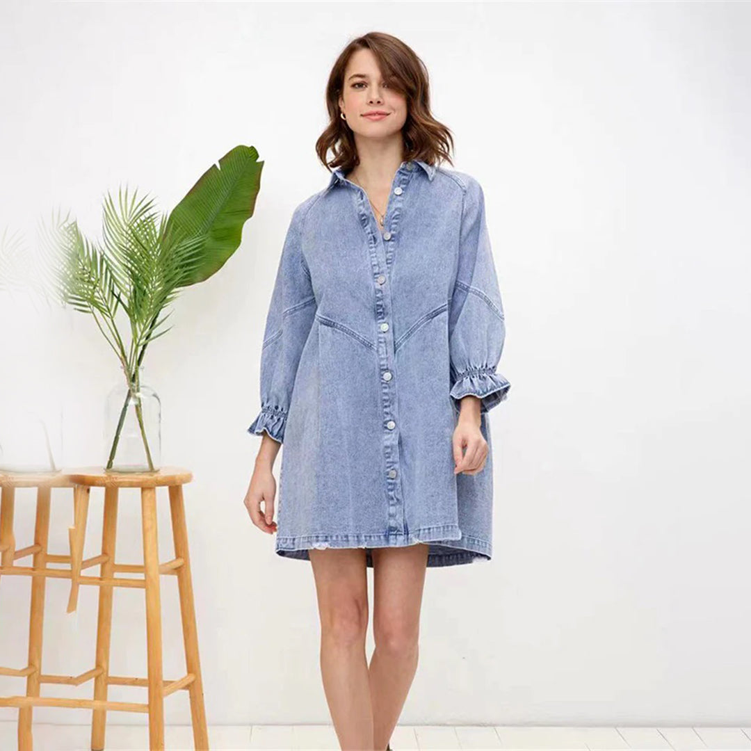 Robe Chemise en Jean Vintage - Manches Lanternes et Style Estival