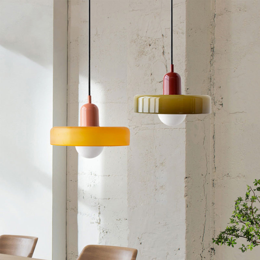 Lampe Pendante Bauhaus en Verre Coloré - Élégance Géométrique et Ambiance Chaleureuse