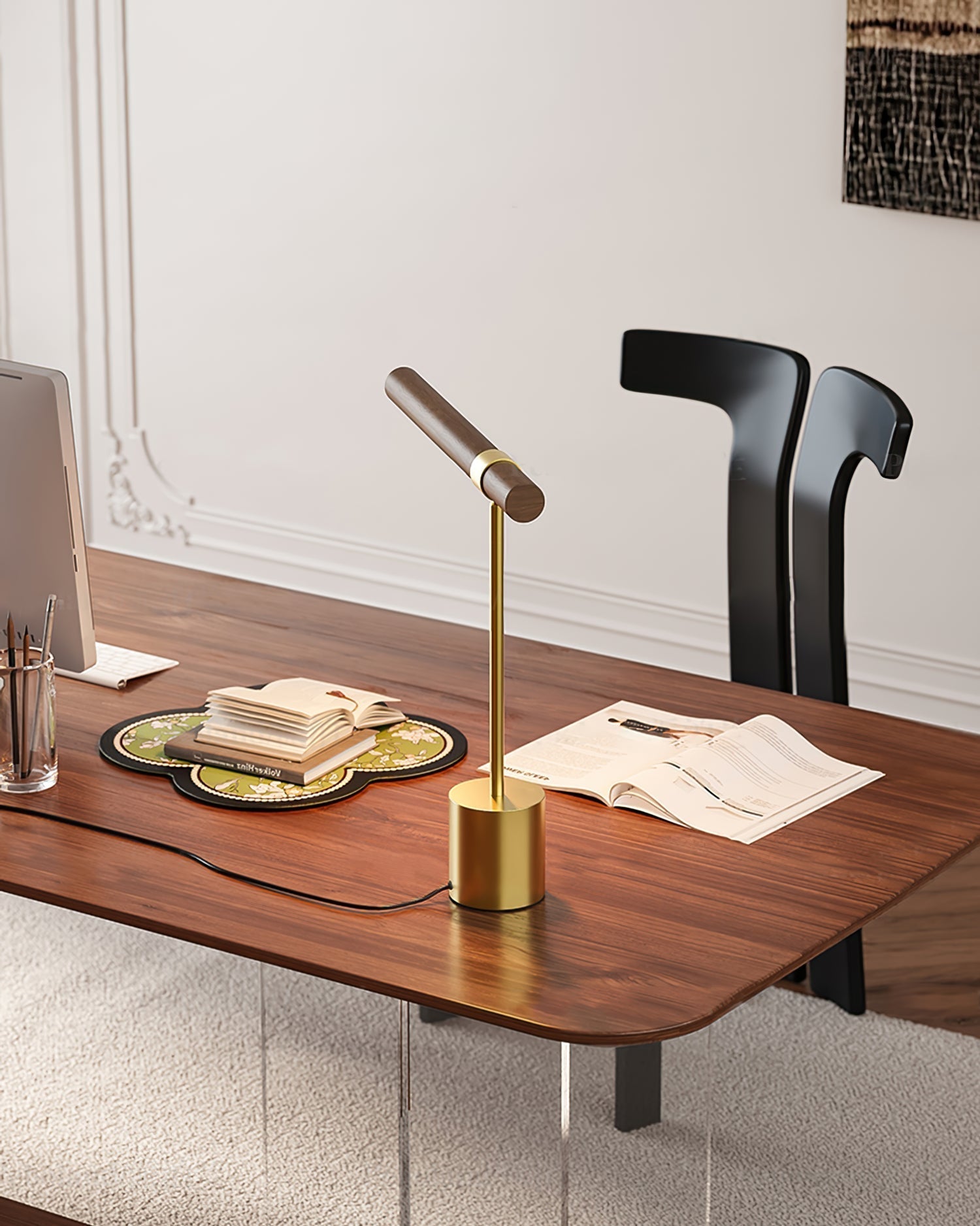 Lampe de Bureau Élégante et Réglable - Design Chic en Bois et Métal