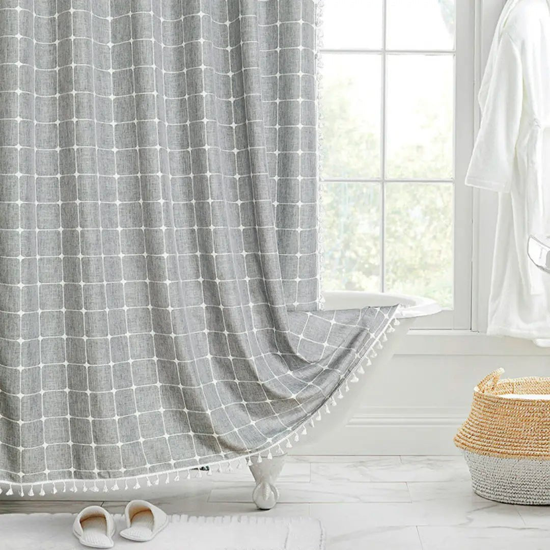 Rideau de Douche en Lin Bohème | Élégant et Imperméable avec Franges