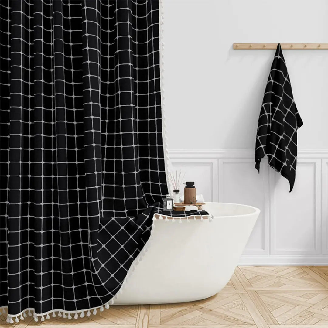 Rideau de Douche en Lin Bohème | Élégant et Imperméable avec Franges