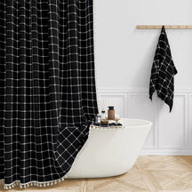 Rideau de Douche en Lin Bohème | Élégant et Imperméable avec Franges