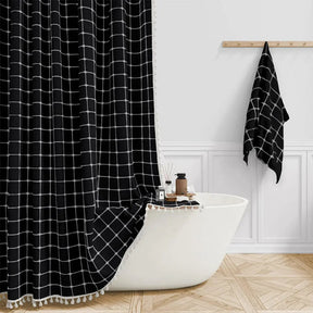 Rideau de Douche en Lin Bohème | Élégant et Imperméable avec Franges
