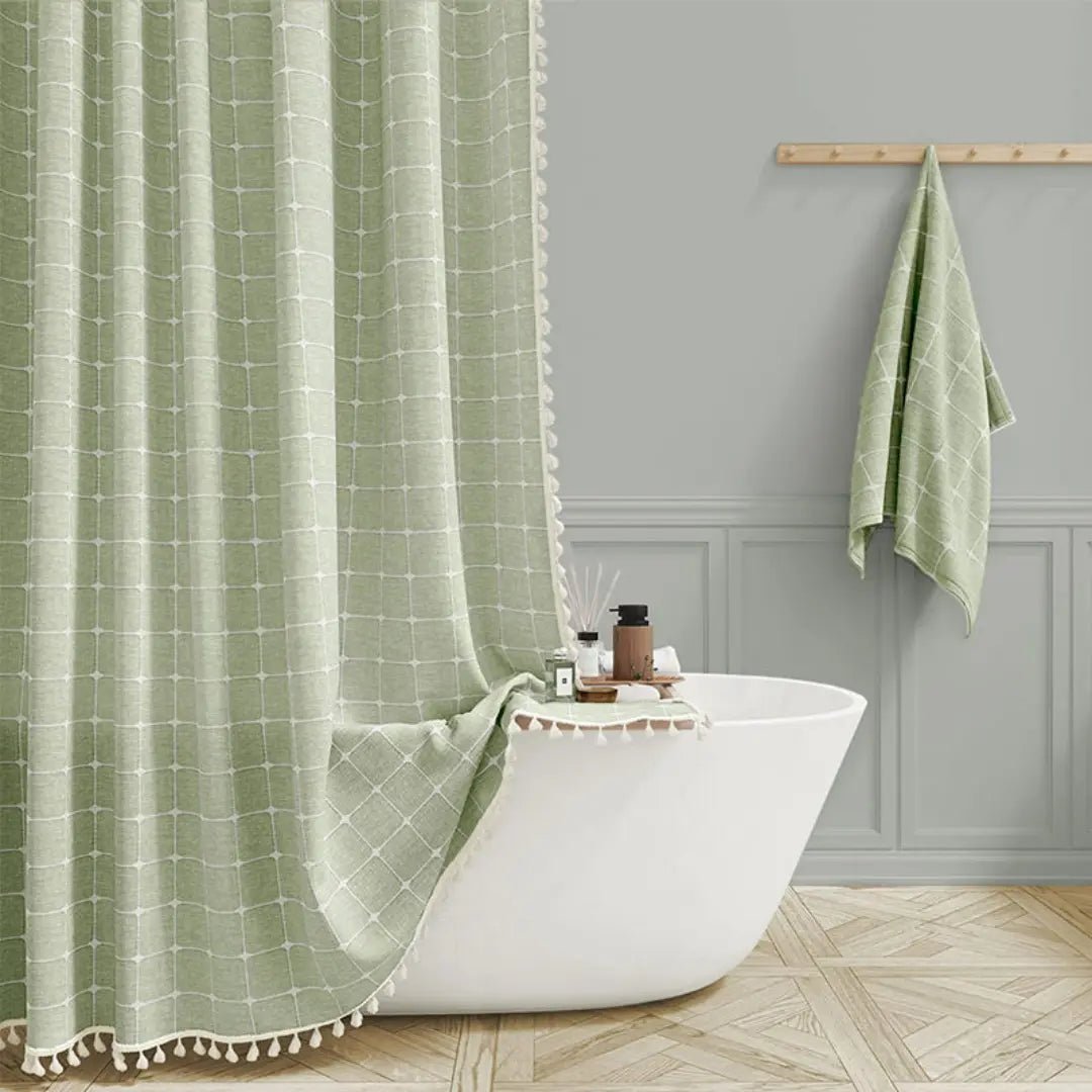 Rideau de Douche en Lin Bohème | Élégant et Imperméable avec Franges