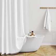Rideau de Douche en Lin Bohème | Élégant et Imperméable avec Franges