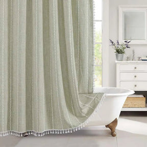 Rideau de Douche en Lin Bohème | Élégant et Imperméable avec Franges