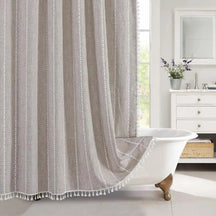 Rideau de Douche en Lin Bohème | Élégant et Imperméable avec Franges