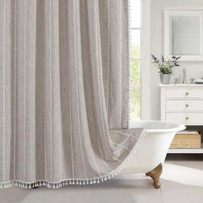 Rideau de Douche en Lin Bohème | Élégant et Imperméable avec Franges