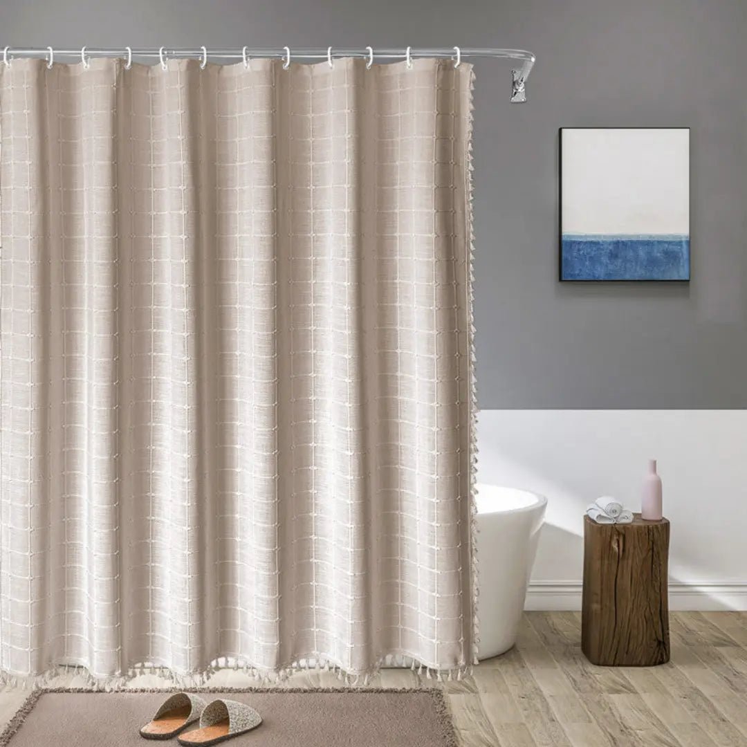 Rideau de Douche en Lin Bohème | Élégant et Imperméable avec Franges