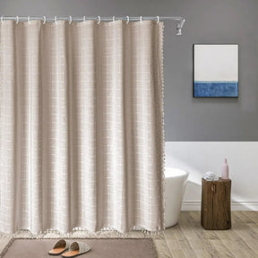 Rideau de Douche en Lin Bohème | Élégant et Imperméable avec Franges