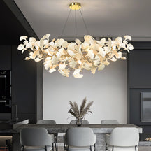 Lustre Ginkgo Contemporain en Verre - Éclairage LED Élégant et Réglable