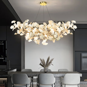 Lustre Ginkgo Contemporain en Verre - Éclairage LED Élégant et Réglable
