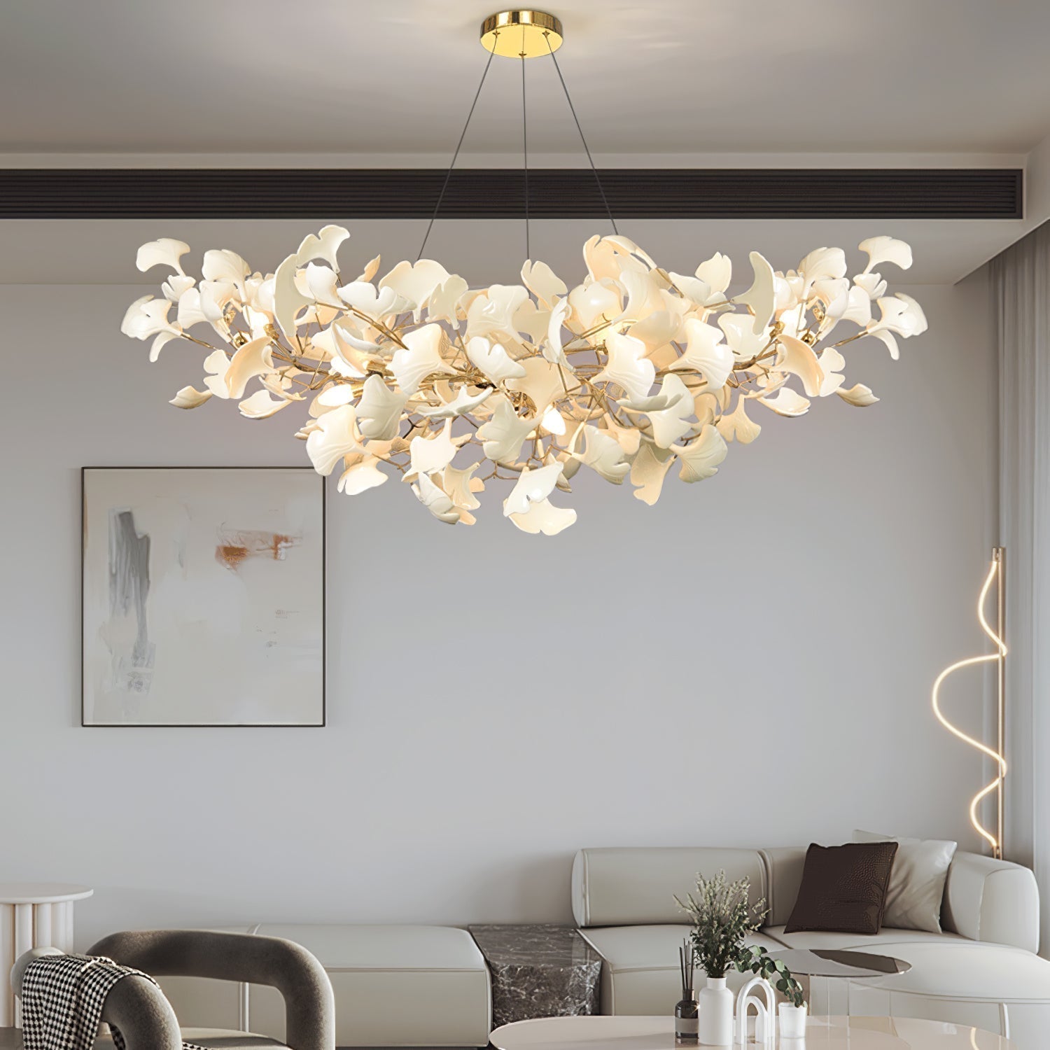 Lustre Ginkgo Contemporain en Verre - Éclairage LED Élégant et Réglable