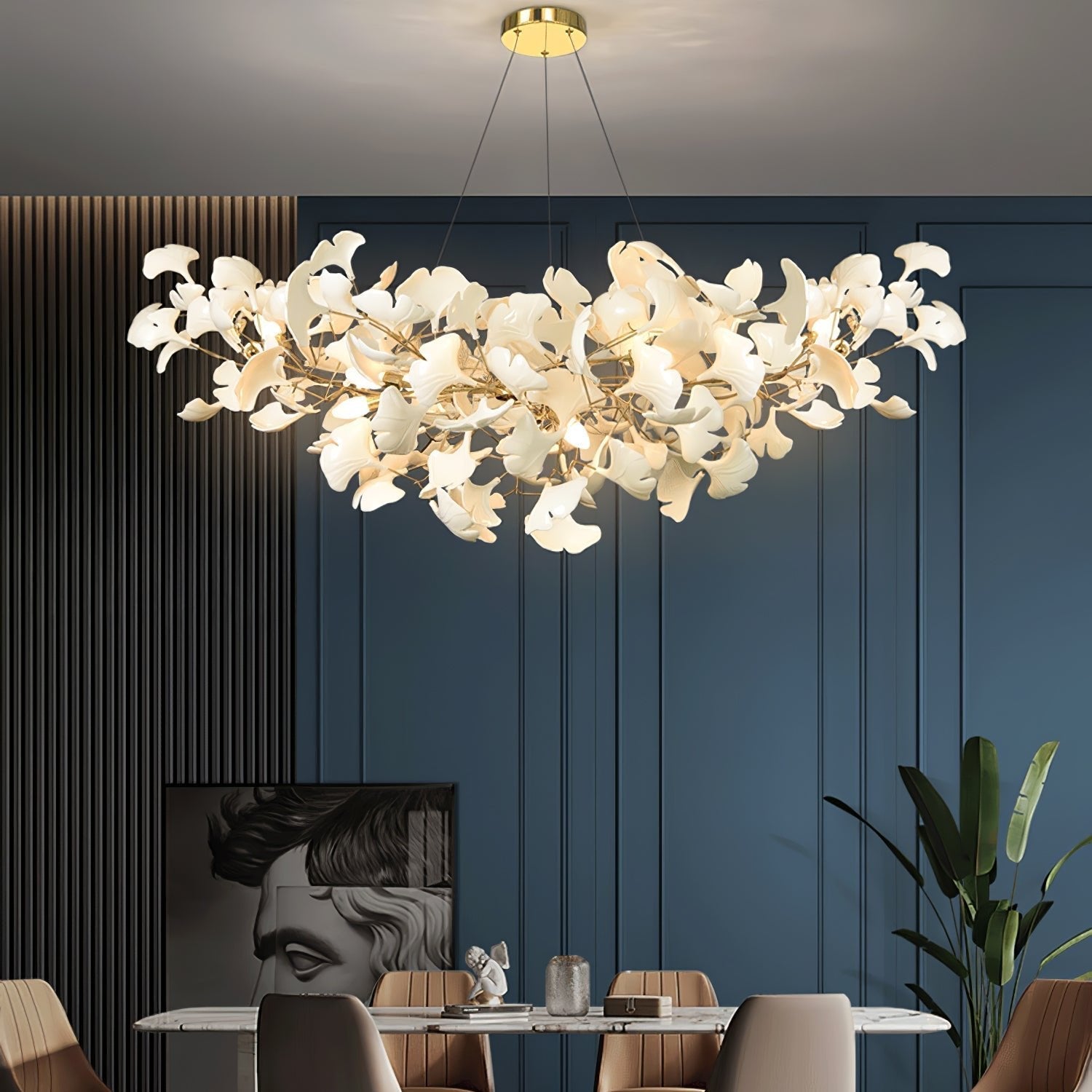 Lustre Ginkgo Contemporain en Verre - Éclairage LED Élégant et Réglable