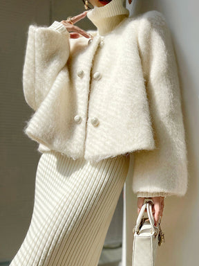 Manteau en Laine Court à Boutons - Chaud et Confortable pour Hiver