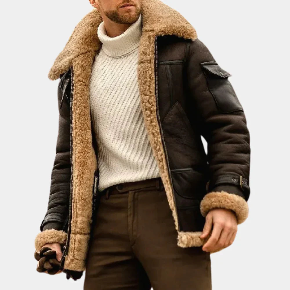 Veste Aviateur en Cuir pour Hommes - Chaude et Élégante pour l'Hiver