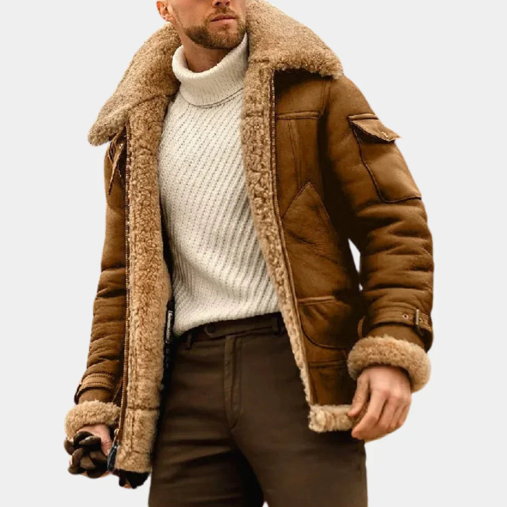 Veste Aviateur en Cuir pour Hommes - Chaude et Élégante pour l'Hiver