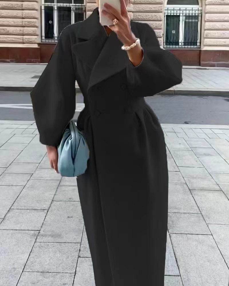 Manteau Long d'Hiver pour Femmes - Élégant avec Revers Surdimensionné
