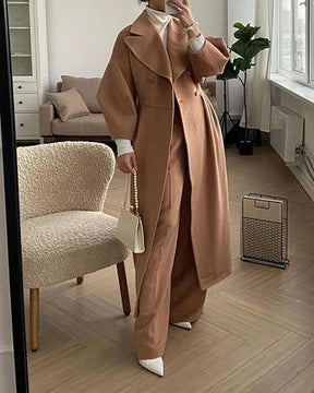Manteau Long d'Hiver pour Femmes - Élégant avec Revers Surdimensionné