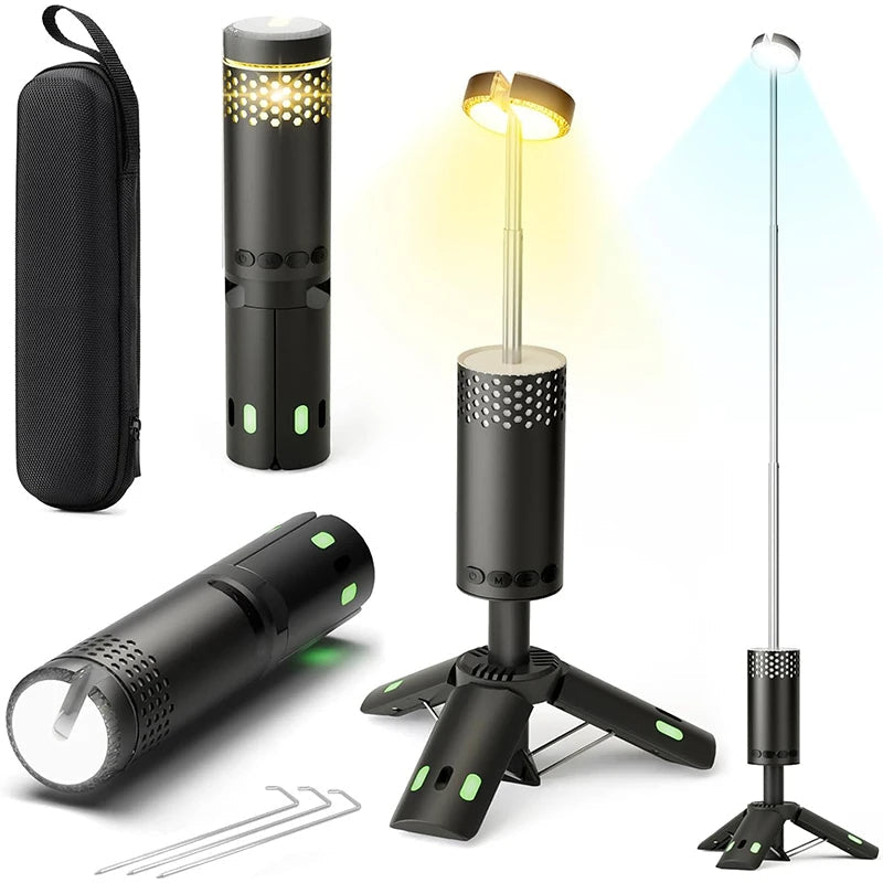 Lampe de Camping LED Rechargeable - Trépied Pliable et Résistant aux Intempéries