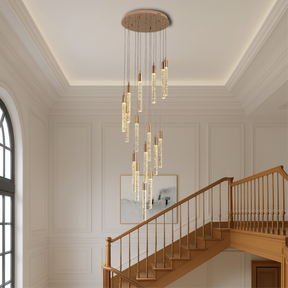 Lustre en Acrylique Doré - Élégance Contemporaine pour Escalier