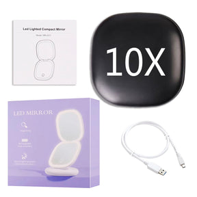 Miroir de Maquillage LED Compact - Double Magnification et Éclairage Réglable