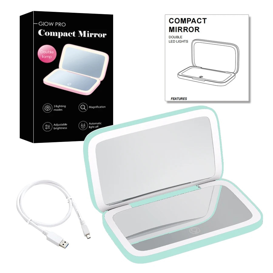 Miroir de Maquillage LED Compact - Double Magnification et Éclairage Réglable
