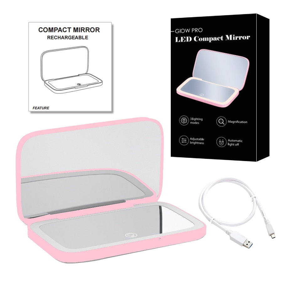 Miroir de Maquillage LED Compact - Double Magnification et Éclairage Réglable