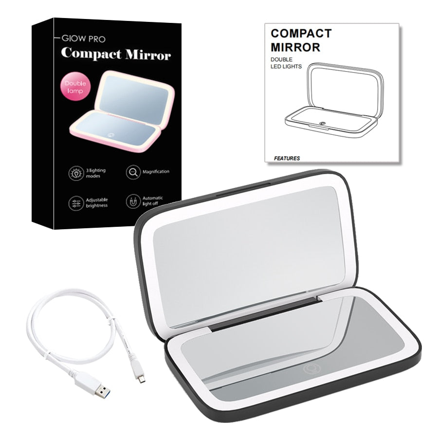 Miroir de Maquillage LED Compact - Double Magnification et Éclairage Réglable