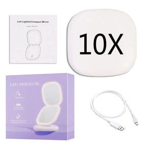 Miroir de Maquillage LED Compact - Double Magnification et Éclairage Réglable