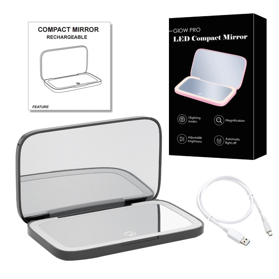 Miroir de Maquillage LED Compact - Double Magnification et Éclairage Réglable