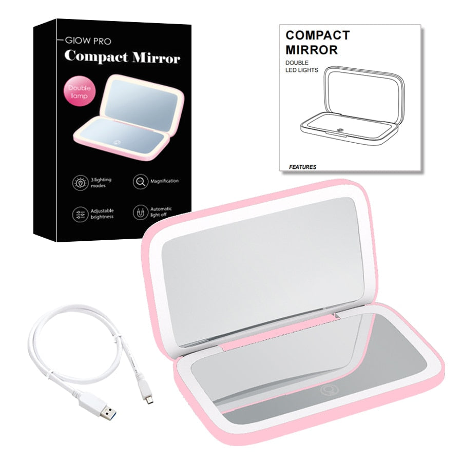 Miroir de Maquillage LED Compact - Double Magnification et Éclairage Réglable
