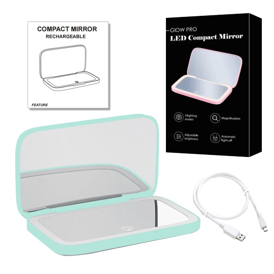 Miroir de Maquillage LED Compact - Double Magnification et Éclairage Réglable