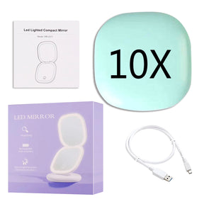 Miroir de Maquillage LED Compact - Double Magnification et Éclairage Réglable