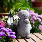 Statue de Chat Solaire - Décor Extérieur Peint à la Main